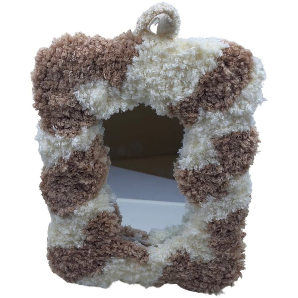 Furry Tufted Framed Mirror - NWT - Wall or Desktop Dorm Room Decor - White Tan